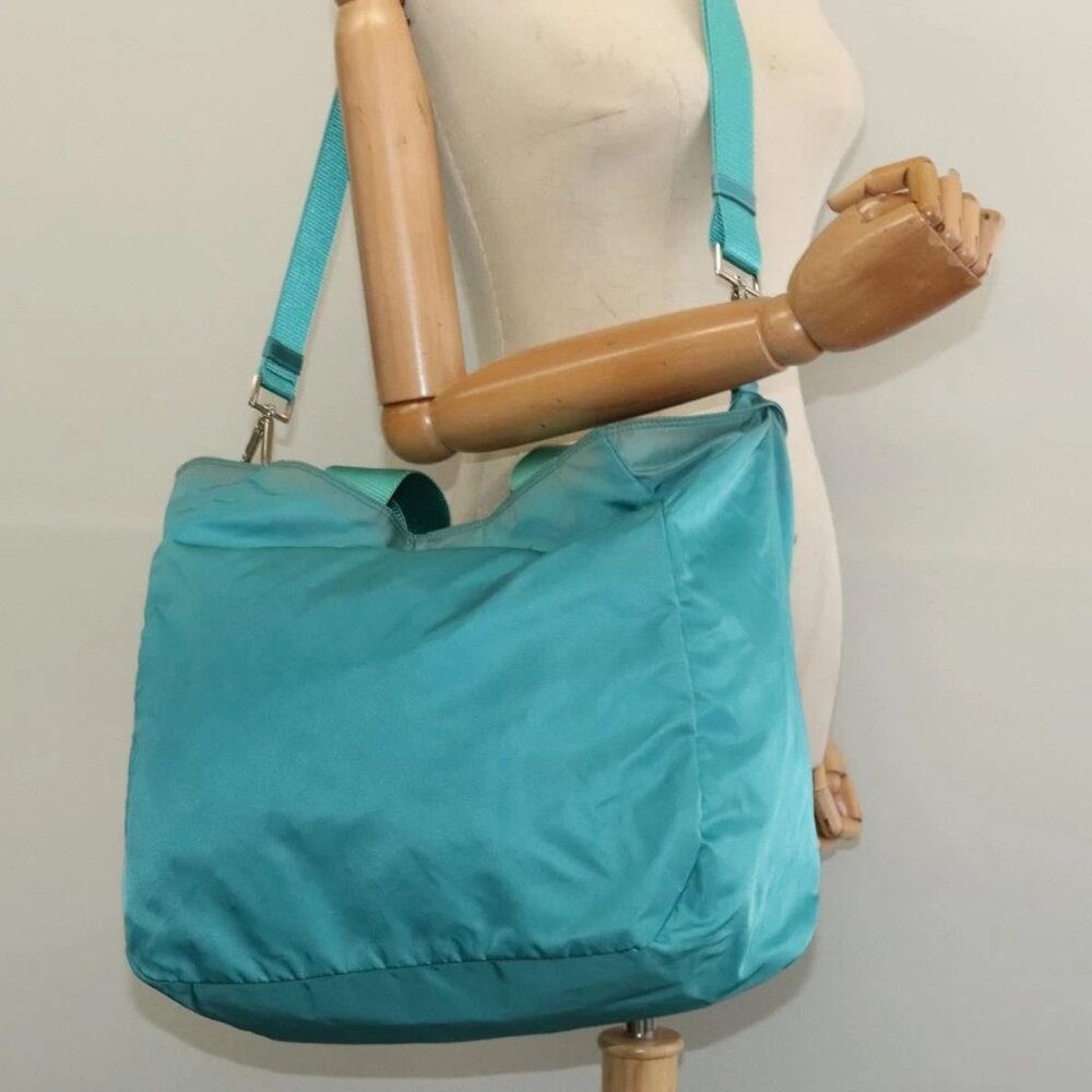 PRADA Tote Bag Nylon 2way Turquoise Blue Silver Auth ti3401 - Picture 14 of 16